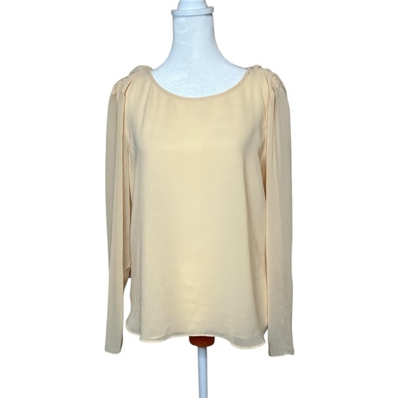 ZARA Woman Sheer Cream Crepe Long Sleeve Blouse Faux Wrap Back Ruched Flowy Med - Picture 3 of 7